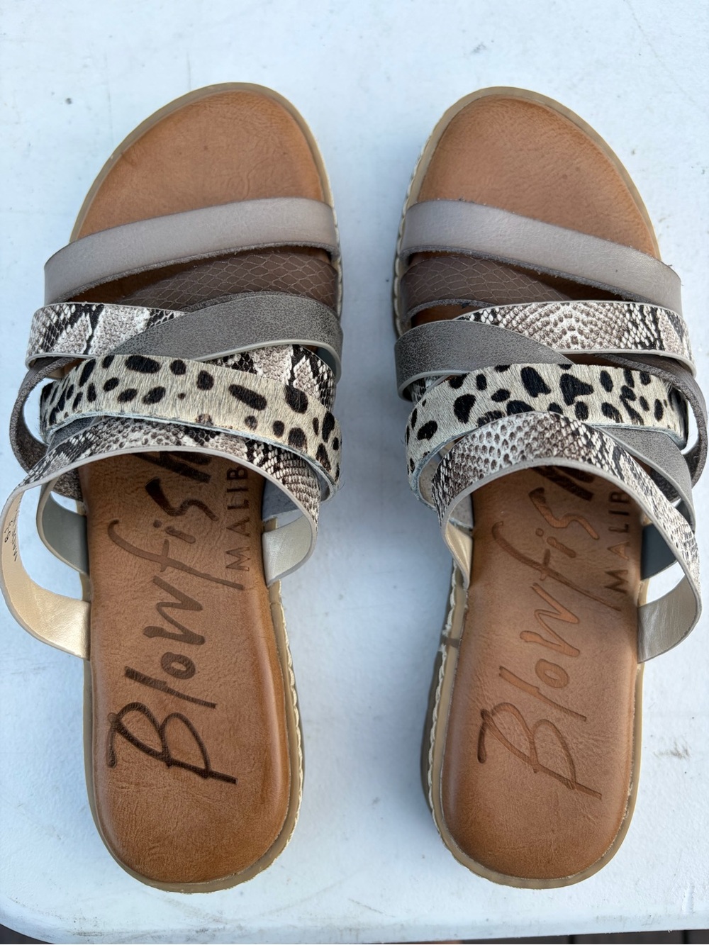Blowfish Malibu Sandals Womens 6.5 Orrah Snakeskin Slip On Slide Brown Leather - Picture 2 of 5